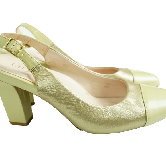 Taryn Rose Shoes - High Heels Slingback Taryn Rose Gold Leather 7.5 Taryn Rose Shoes - High Heels Slingback Taryn Rose Gold Leather 7.5